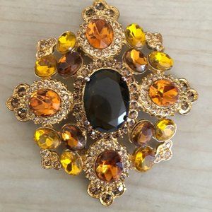 St. John rhinestones orange yellow brooch pin